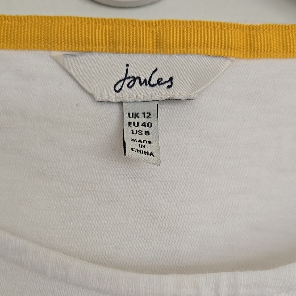 Joules Bee Design Embroidered Button Shoulder Top Size 8 - Picture 2 of 15